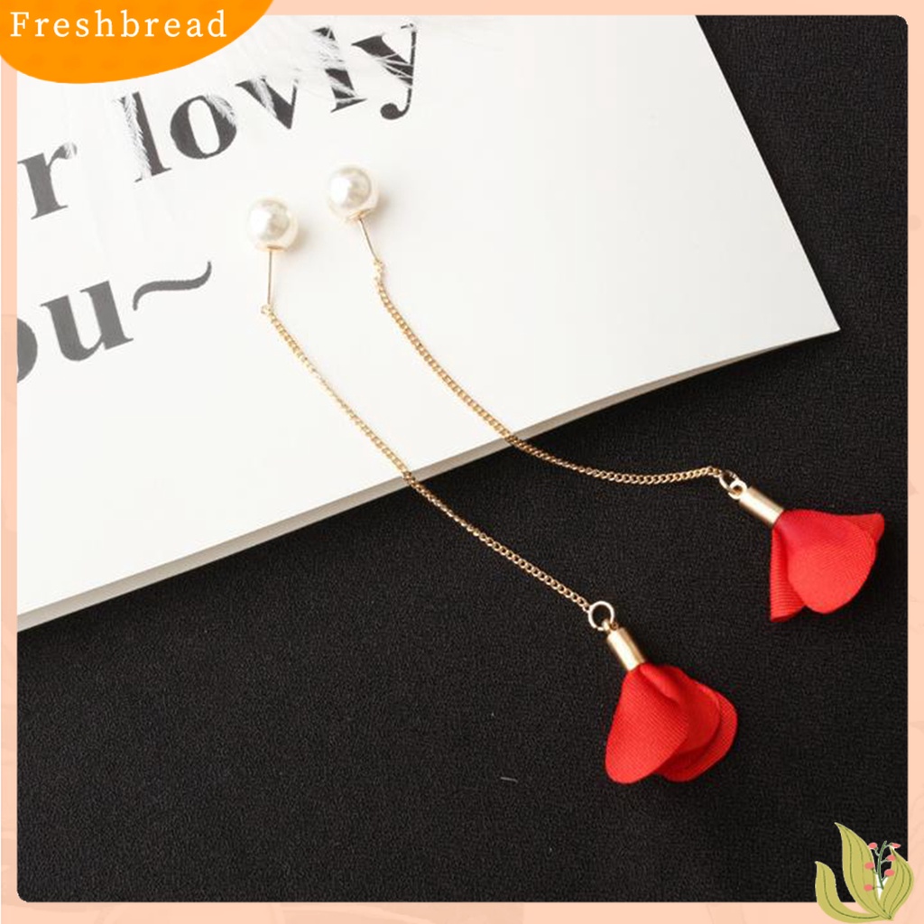 &lt; Freshbread &gt; Anting Elegan Bunga Rumbai Wanita Mutiara Imitasi Anting Linear Telinga Panjang Untuk Pacaran