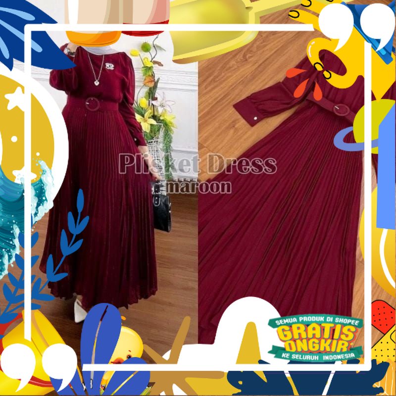 Fasion Fashion Gaun Long Dres Dress Drees Pakaian Plisket Dress Baju Gamis Pesta Muslim Muslimah Rem