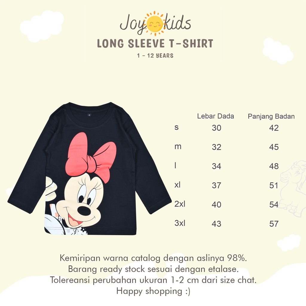 Joy Kids Kaos Anak Perempuan Lengan Panjang Motif Lucu 1-12 Tahun