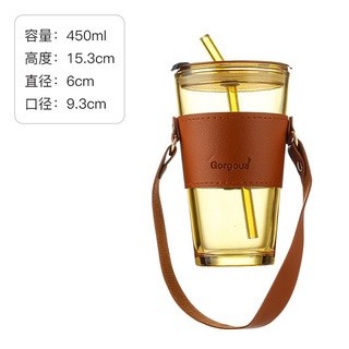 Gelas Tumbler Kaca Sedotan Dan Tutup Bertali 450ml With Strap CK8