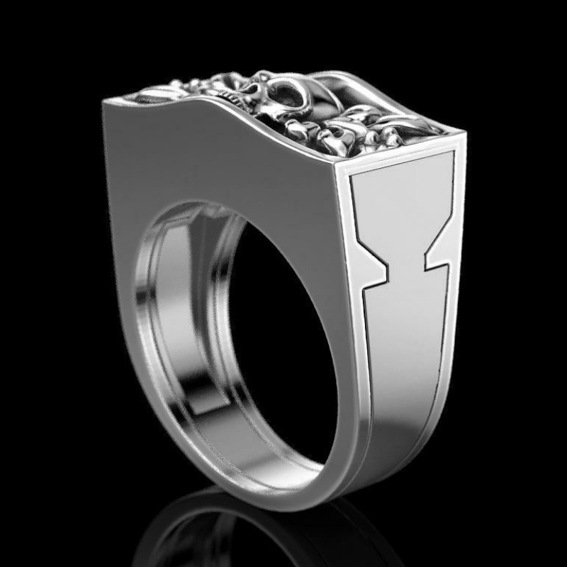 Goldkingdom Aksesoris Perhiasan Fashion Ready Stock Kreatif Cincin Tengkorak Eropa Dan Amerika Gaya Punk Punk Retro Celup Cincin Tengkorak Hitam