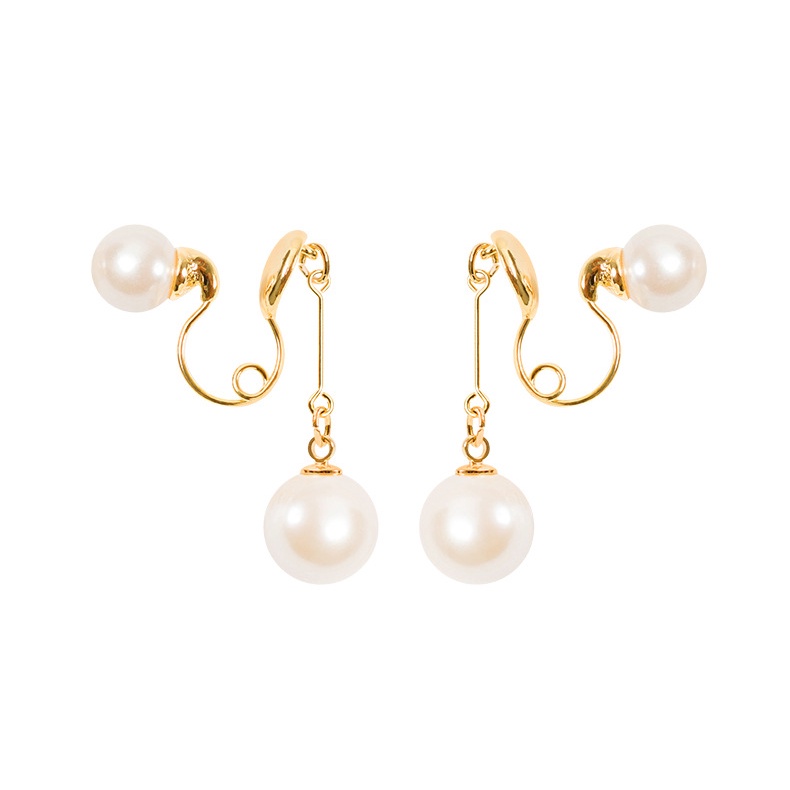 Goldkingdom Aksesoris Perhiasan Fashion Ready Stock INS Angin Dingin Klip Telinga Perempuan Dua Sisi Anting Mutiara Depan Belakang