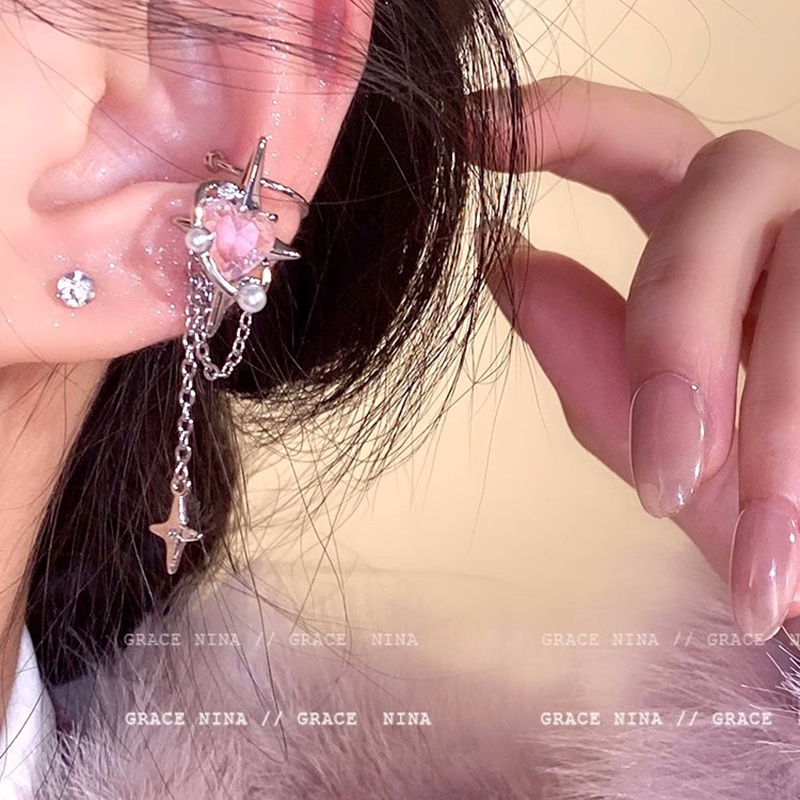 Anting Klip Hati Bahan Alloy Kristal Korea Untuk Wanita