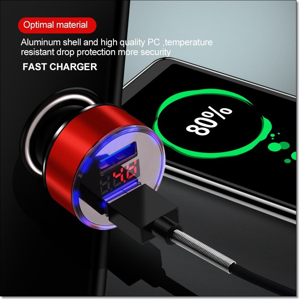 TERMURAH MEDAN Hanaiso Charger Mobil 5v 3.1a Quick Charge Fast Charging Qualcomm 2 Dua Port Usb Layar Led Indikator Voltmeter Lighter Adaptor Car Charger Turbo Charge