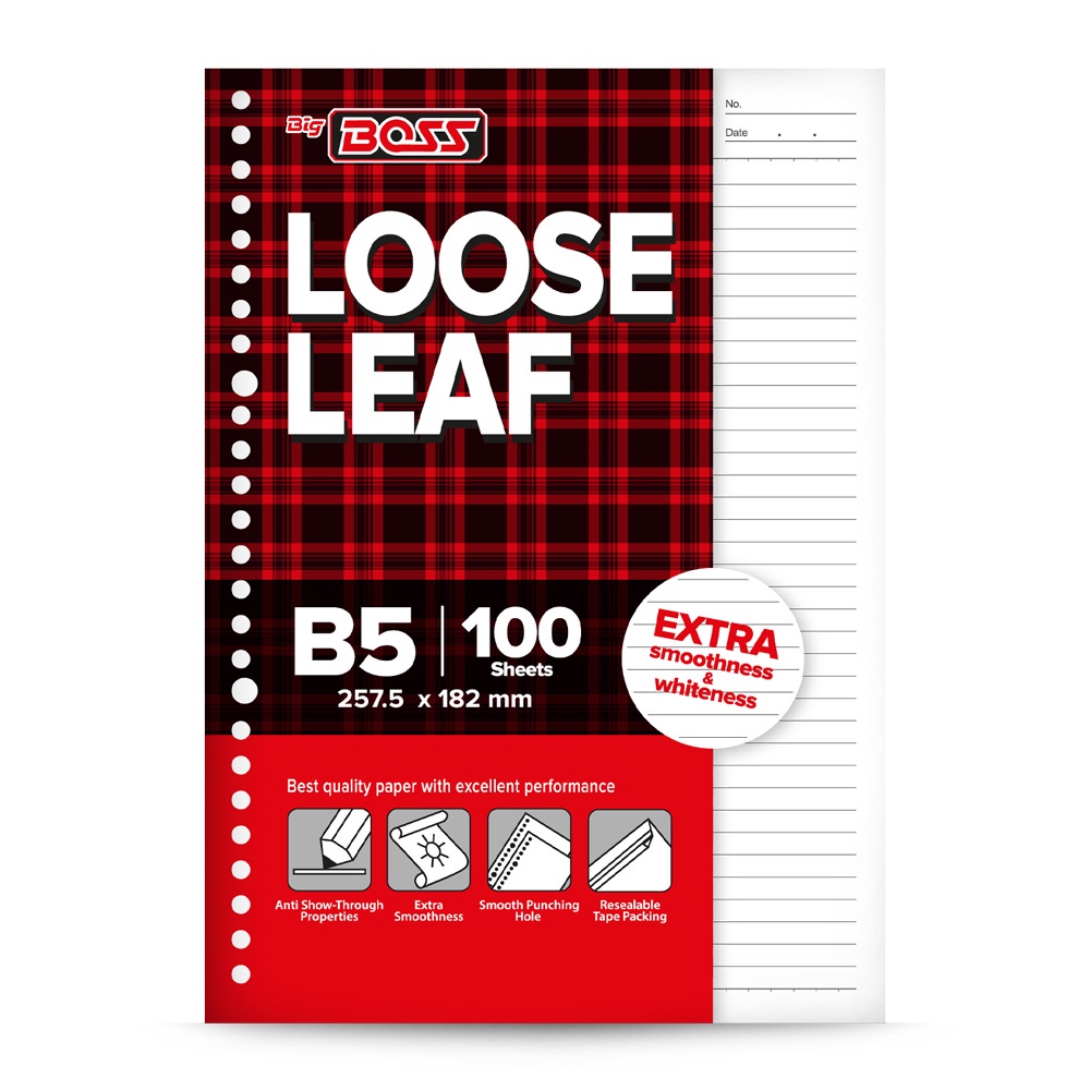 

Big Boss Loose Leaf B5 Garis 100 Lembar Kertas Binder