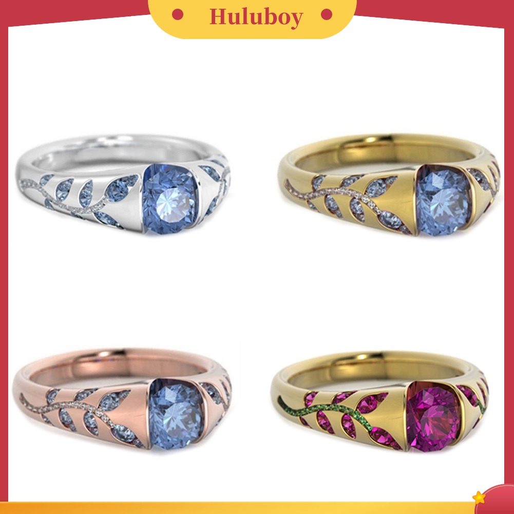 {Ready Stock} Wanita Fashion Daun Imitasi Safir Berlian Imitasi Bertatahkan Jari Cincin Club Perhiasan Hadiah