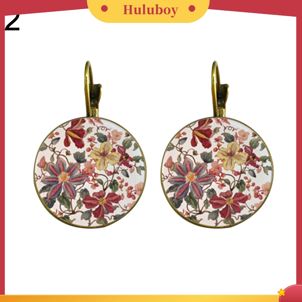 {Ready Stock} Vintage Bunga Dicetak Liontin Bulat Wanita Leverback Earrings Perhiasan Pesta