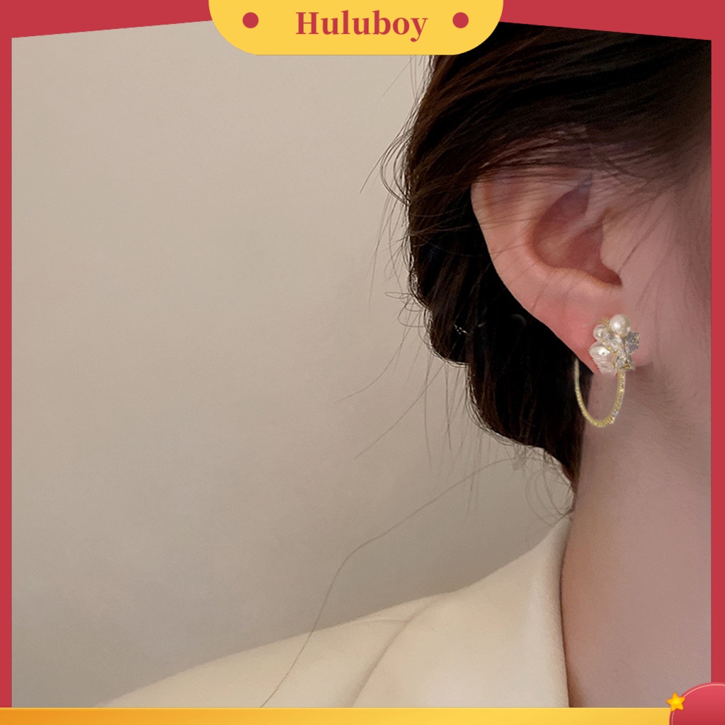 {Ready Stock} 1pasang Anting Pejantan Mutiara Imitasi Berlian Imitasi Bertatahkan Fashion Perhiasan Kupu-Kupu Berbentuk C Anting Tindik Wanita Perhiasan