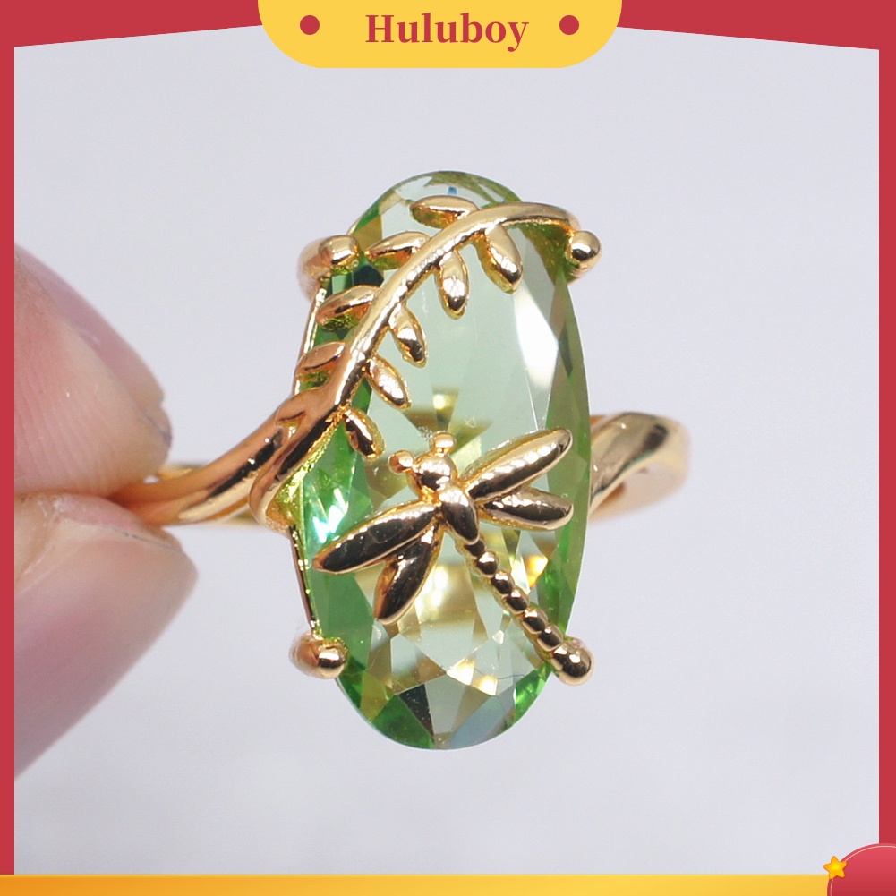 {Ready Stock} Chic Wanita Capung Daun Oval Permata Imitasi Memutar Jari Cincin Perhiasan Pernikahan Hadiah