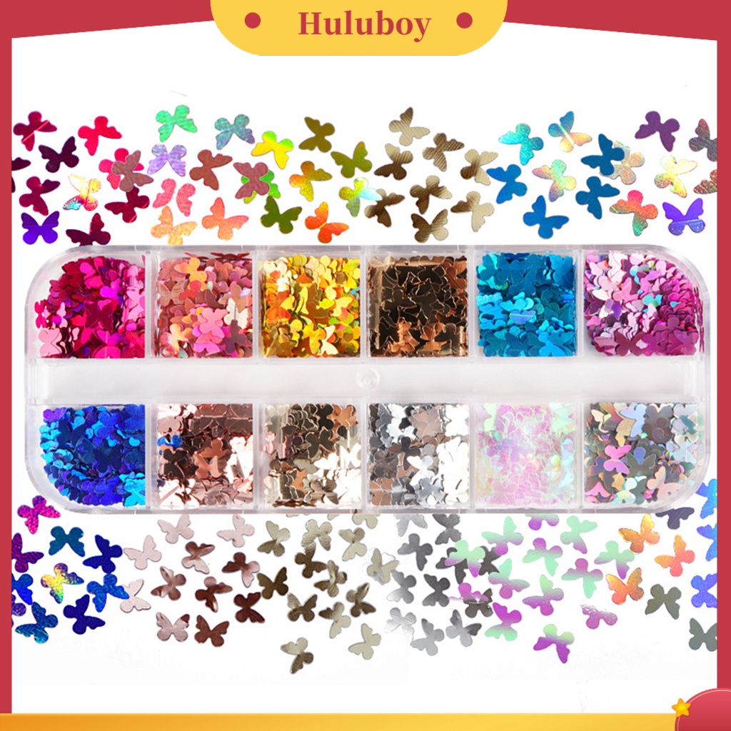 {In Stock} 12kisi/kotak Payet Kuku Indah DIY Sequin Nail Art Kupu-Kupu Ringan Untuk Musim Panas