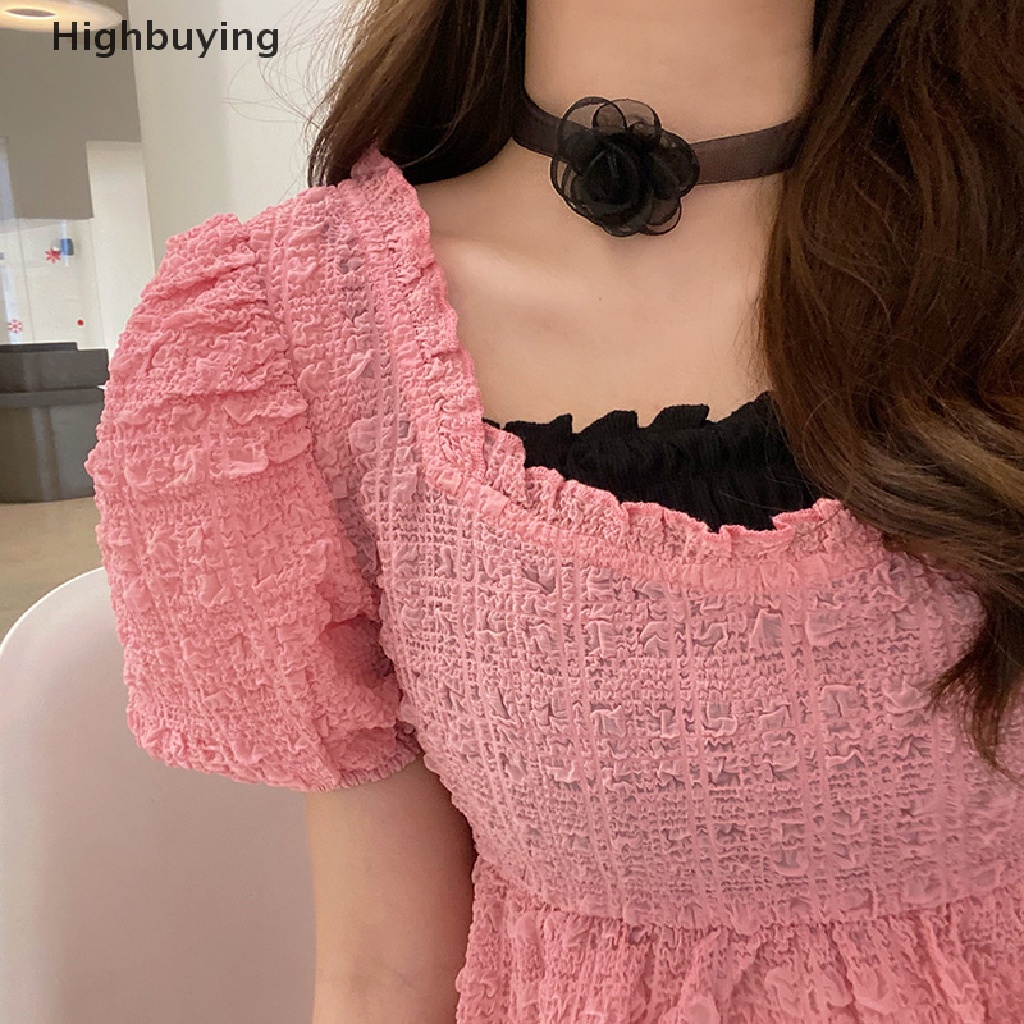 Hbid Organza Kalung Wanita Renda Garis Leher Bunga Rose Kalung Pesta Sexy Jewelry Glory