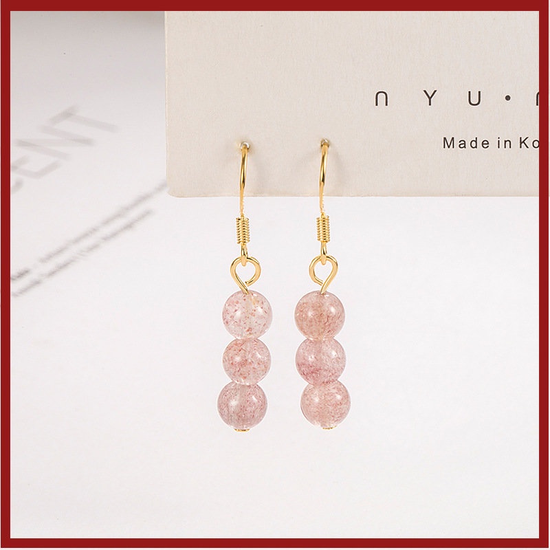 Menarik Anting Pria Pink Strawberry Quartz U1216