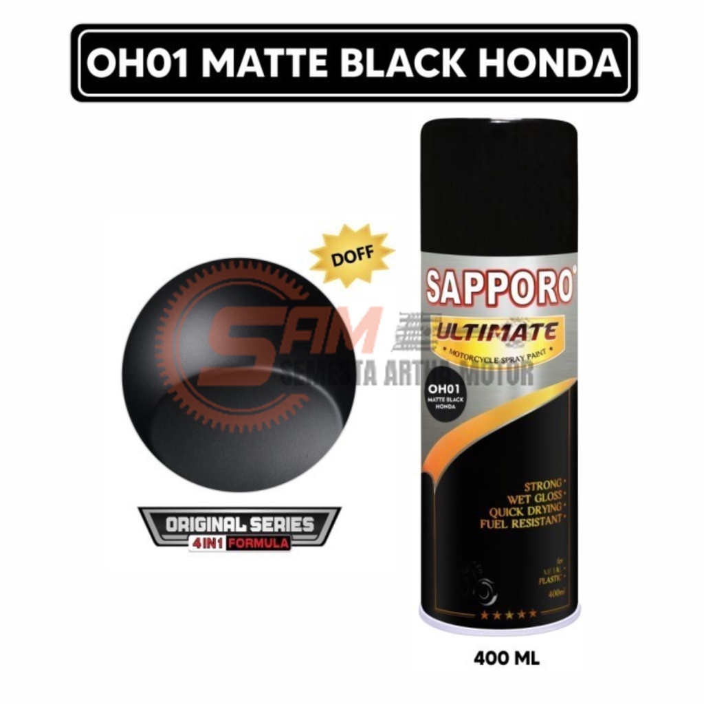 

Pilox Sapporo Ultimate OH01 Matte Black Honda 4IN1 Cat Semprot 400ml Pilok Aerosol Spray