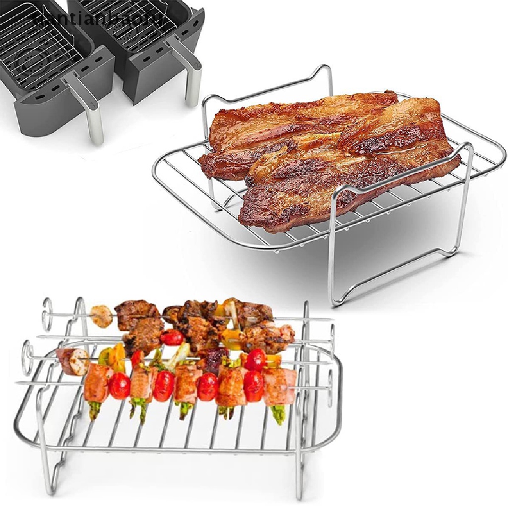 [tiantianbaofu] Air Fryer Rack Double Basket Air Fryers Stainless Steel Grill Holder Air Fryer Aksesoris Rak Masak Rak Roti Bakar Untuk Butik Oven