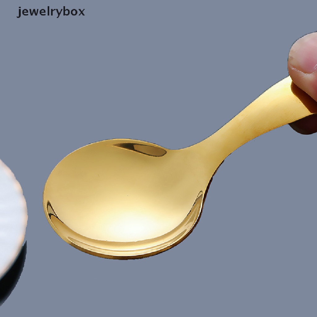 [jewelrybox] Lucu304stainless Steel Gagang Pendek Kepala Bulat Sendok Es Krim Dessert Spoon Butik