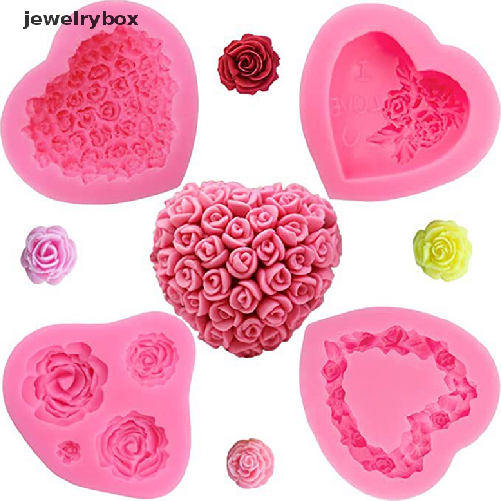 [jewelrybox] 1pc Heart Rose Shape Silicone Sugarcraft Cetakan Cupcake Baking Decorag Cetakan Butik