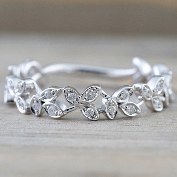 Goldkingdom Aksesoris Perhiasan Fashion Ready Stock Perak Disepuh Daun Cincin Berlian Rose Gold Ring