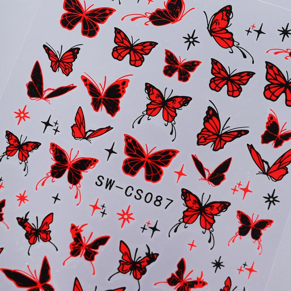 AUGUSTINA Agustina Stiker Kuku Kupu-Kupu Wanita Jepang Cinta Hati Gelap Gaya Self Adhesive Nail Dekorasi