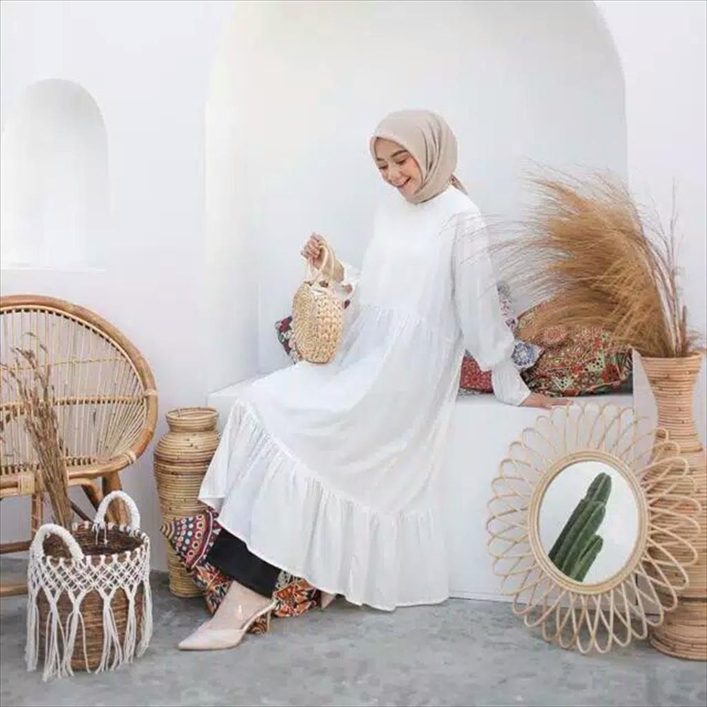 OTS 1.165 - Tunik Keinara Midi Dress Lengan Panjang Baju Muslim Atasan Blouse Fashion Wanita Remaja