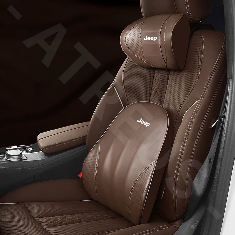 Jeep Bantal Sandaran Kepala Kulit Jok Mobil Back Support Memory Cotton Foam Lumbar Head Neck Cushion Untuk Willys Wrangler jk Renegade Compass2023 Grand Cherokee