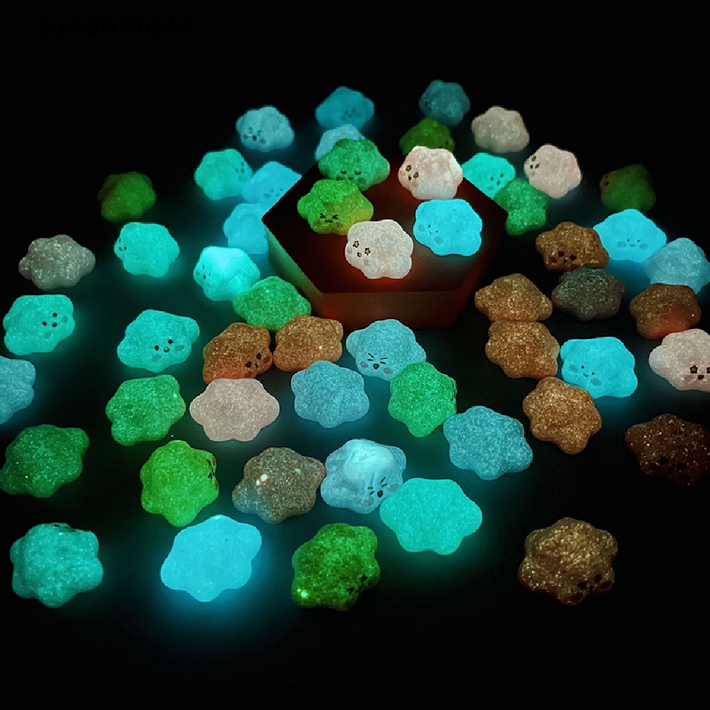 Sunshine 5pcs Resin Luminous Macaroon Expression Awan Patung Menyala Dalam Gelap Miniatur DIY Aksesoris Rumah Boneka Home Desk Decor ID