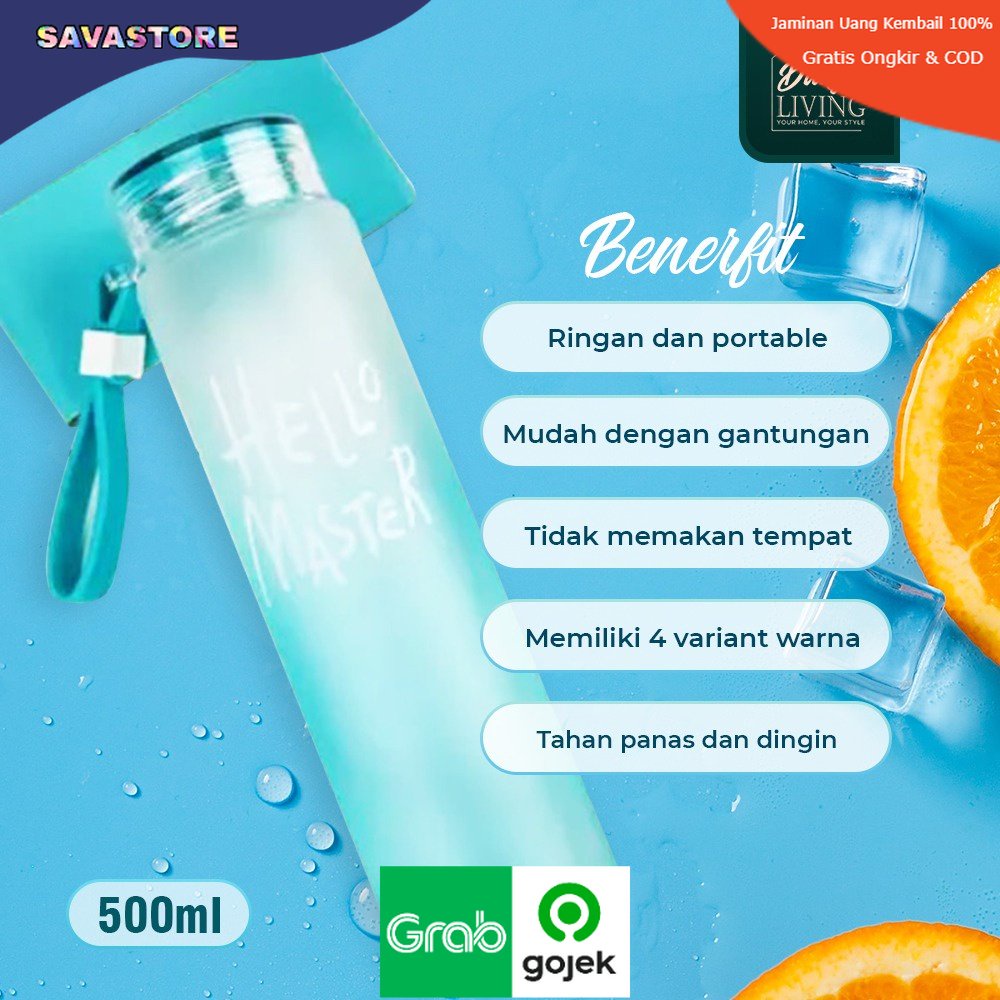 Botol Minum Kaca 500ml - Tumbler Hello Master Premium Daily Living