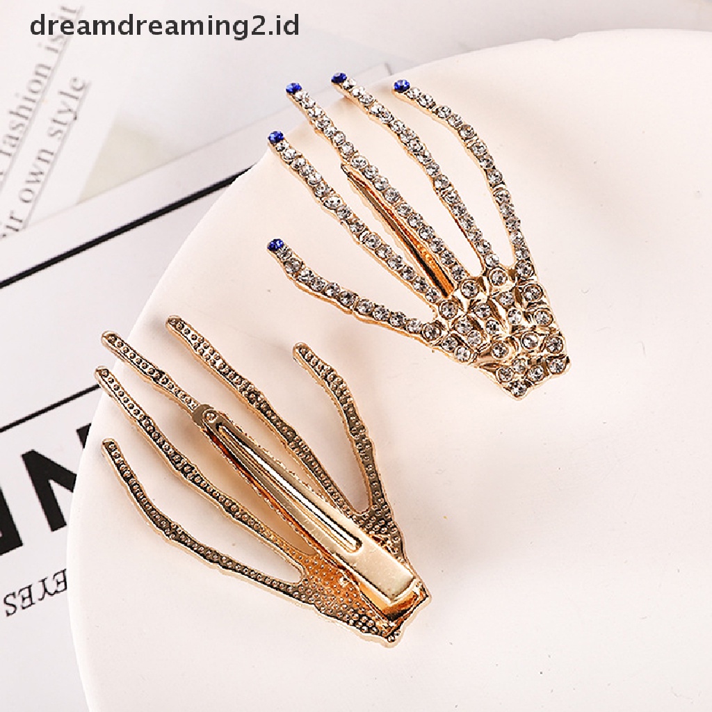 (hot) 1pc Jepit Rambut Tulang Tangan Cakar Tengkorak Gaya Punk Bahan Alloy Jepit Rambut Headband Barrettes//