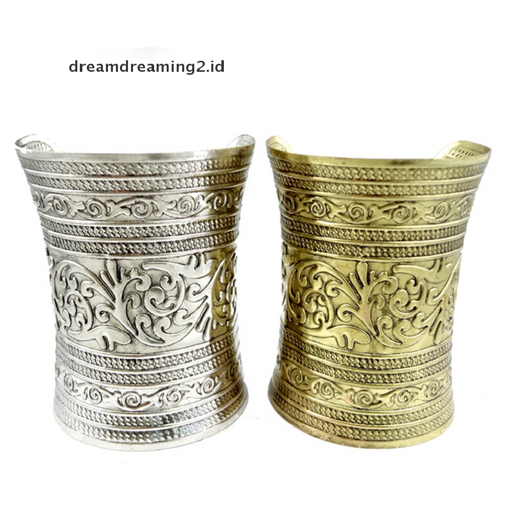 (hot) Fashion Antik Melengkung Perhiasan Panjang Lebar Vintage Metal Cuff Gelang Bangle Baru//