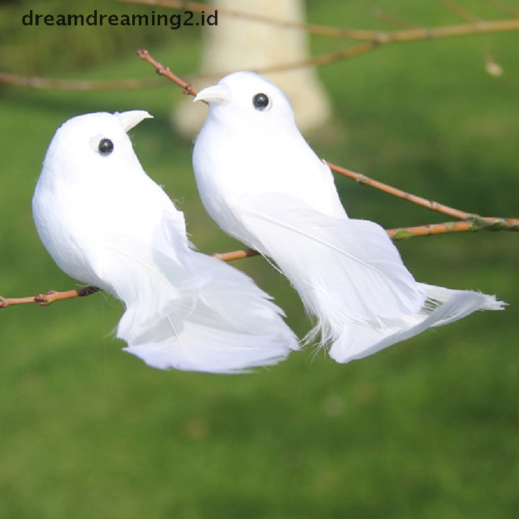 (hot) 2pcs Burung Simulasi Bulu Buatan Doves Feather Taman Mall Ornamen//