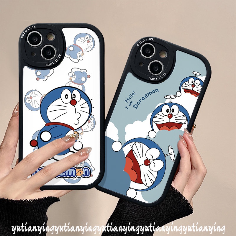 IPHONE Casing Kartun Doraemon Kucing Lucu Kompatibel Untuk Iphone11 14 12 13 Pro Max8 7xr Plus X XS Max 6s 6 Plus SE 2020 Lensa Oval Shockporoof Soft Tpu Cover