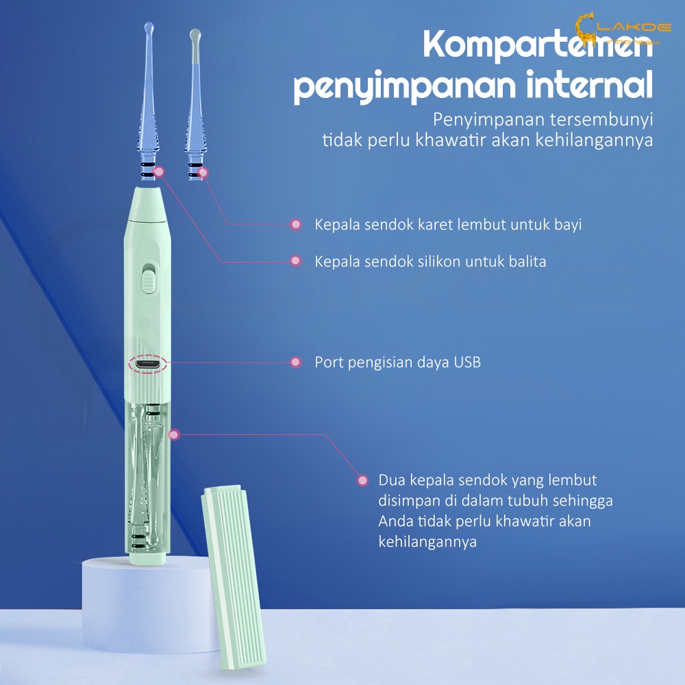 Lakoe 4in1 Alat Pembersih Telinga Bayi Silikon/Korek Kuping LED Lampu Senter Rechargeable/Ear pick Earpick Nose Tweezer