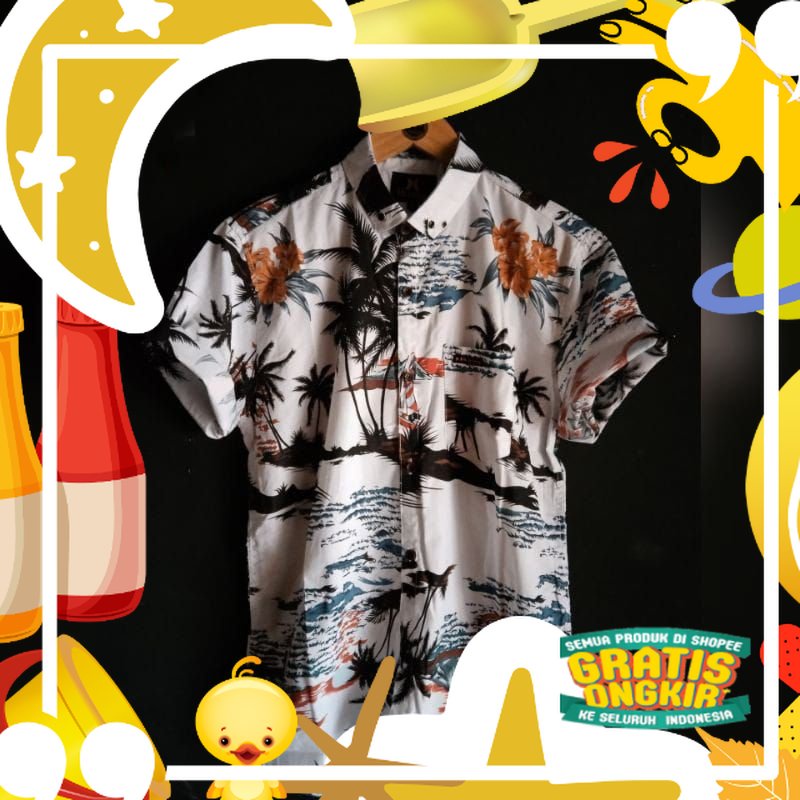 Termurah ) KEMEJA HEM BAJU SURFING MOTIF PRIA COWOK DISTRO PANTAI LENGAN PENDEK/ Trendy Love