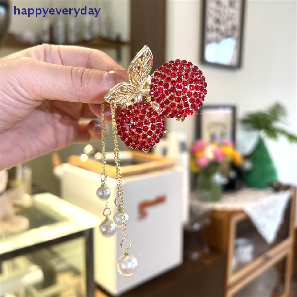 [happy] 1pc Cherry Rumbai Jepit Rambut Berlian Imitasi Hair Clip Woman Hair Claw Perhiasan Aksesoris Rambut Peri Hiasan Kepala [ID]