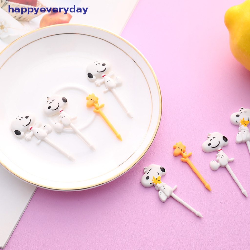 [happy] 6pcs Kartun Lucky Cat Dog Bentuk Makanan Buah Garpu Picks Set Dessert Aksesoris [ID]