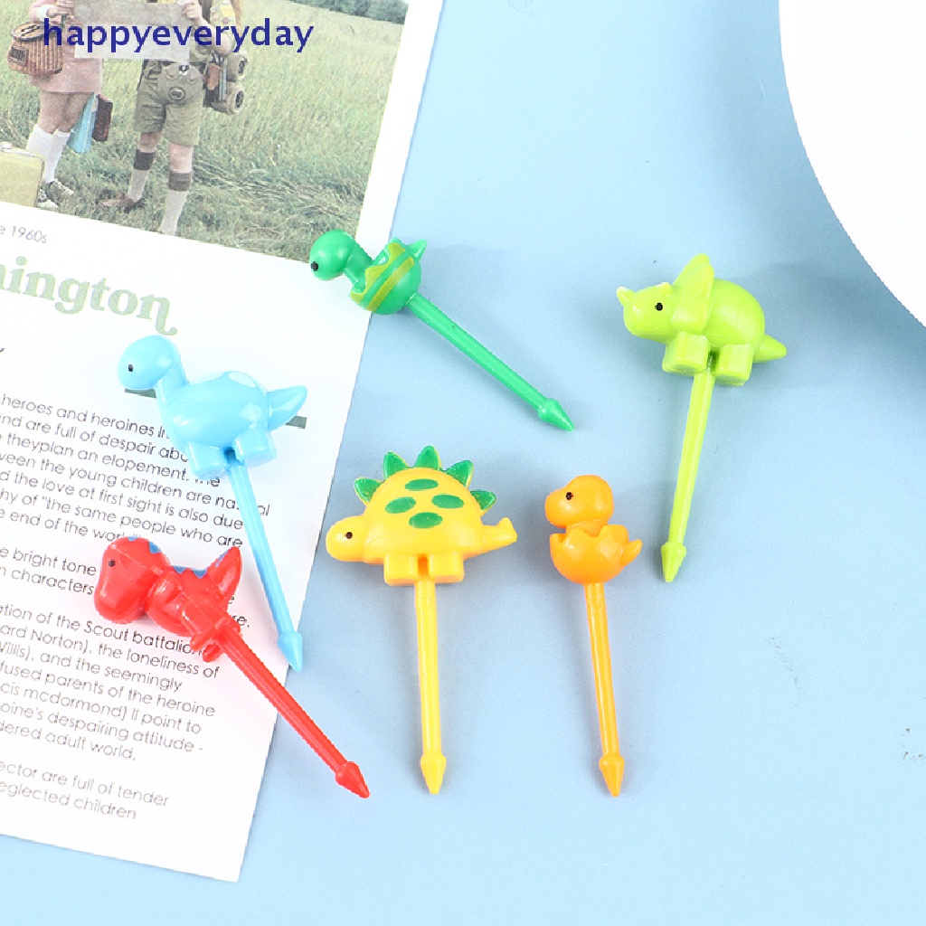 [happy] 6pcs/set Dinosaurus Mini Hewan Kartun Makanan Picks Anak Snack Garpu Buah [ID]