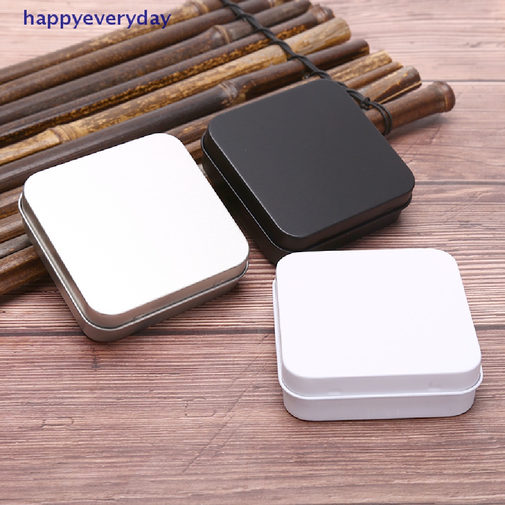 [happy] Wadah Kaleng Logam Mini Persegi Berengsel Flip Penyimpanan Tin Box Perhiasan Coin Case [ID]