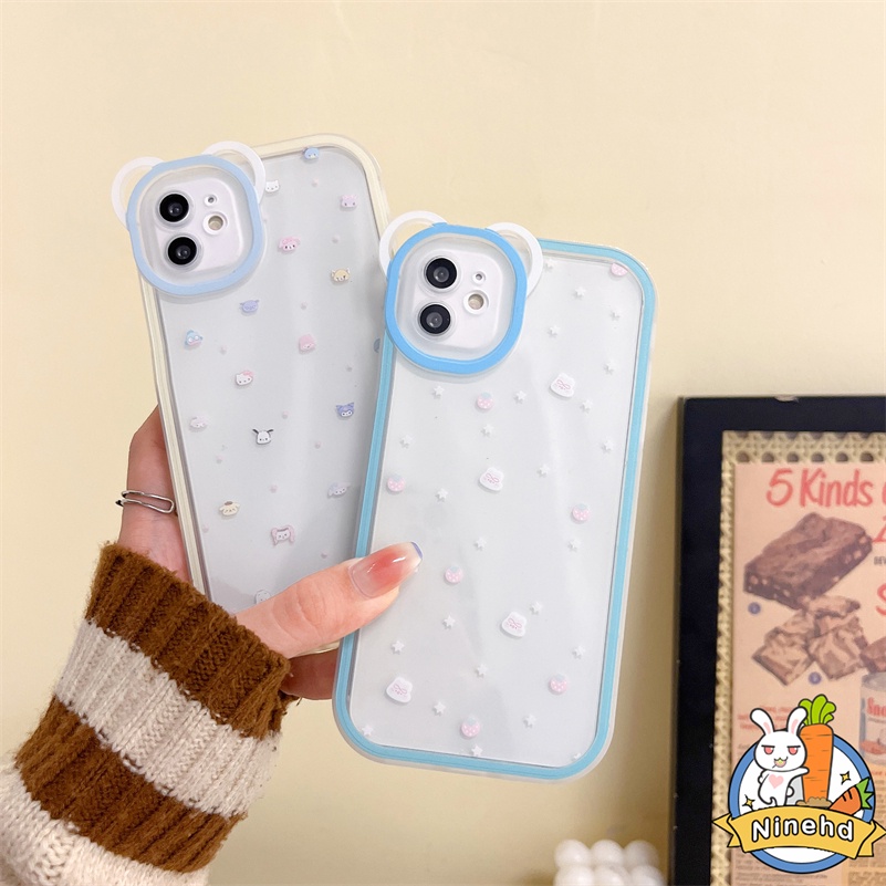 IPHONE Casing Kompatibel Untuk Iphone13 12 11 Pro Max X Xr Xs Max SE 2020 8 7 6 6s Plus Lensa Casing Ponsel Kartun Transparan Sederhana Full Cover Soft Shell Shockproof Bumper Cover Pelindung