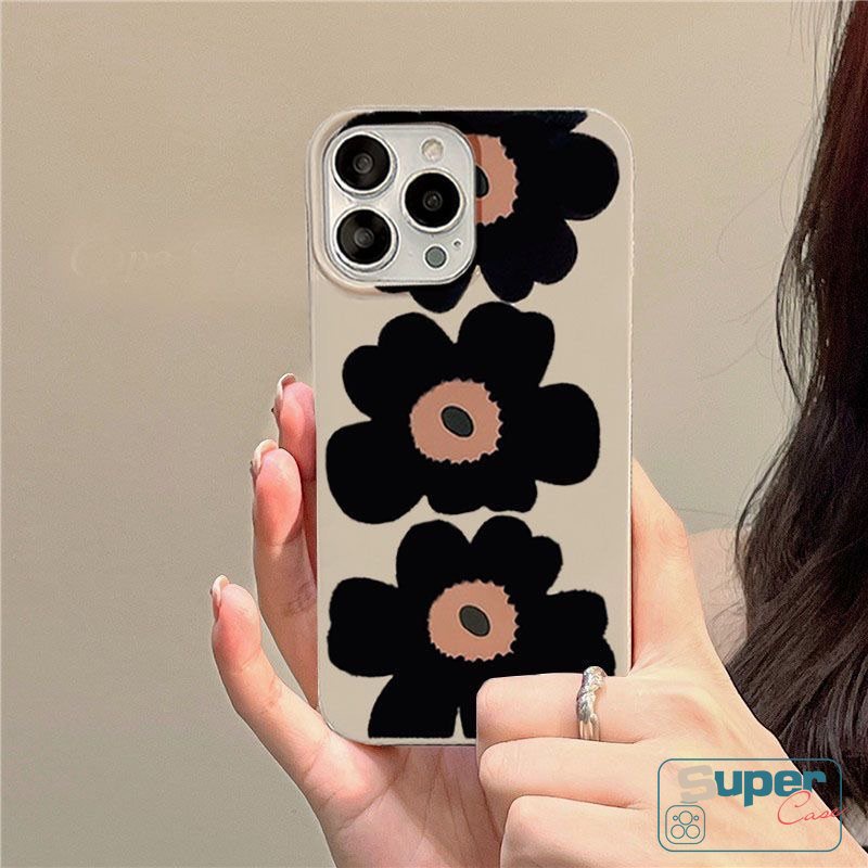 IPHONE Fashion Vintage Antik Putih Bunga Segar Glossy Case Kompatibel Untuk Iphone7 8 Plus Xr13 11 12 14 Pro Max X XS Max SE 2020 Sederhana Tiga Bunga Shockproof Lembut Tpu Cover