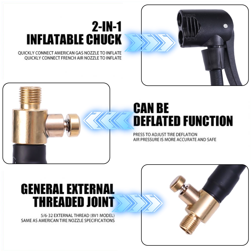 Pompa Angin Mobil 2-in-1 Tire Inflation Chuck/Tabung Ekstensi Pompa Ban Mobil/Aksesoris Pompa Mulut Gaya Perancis Gaya Amerika Untuk Motor Sepeda