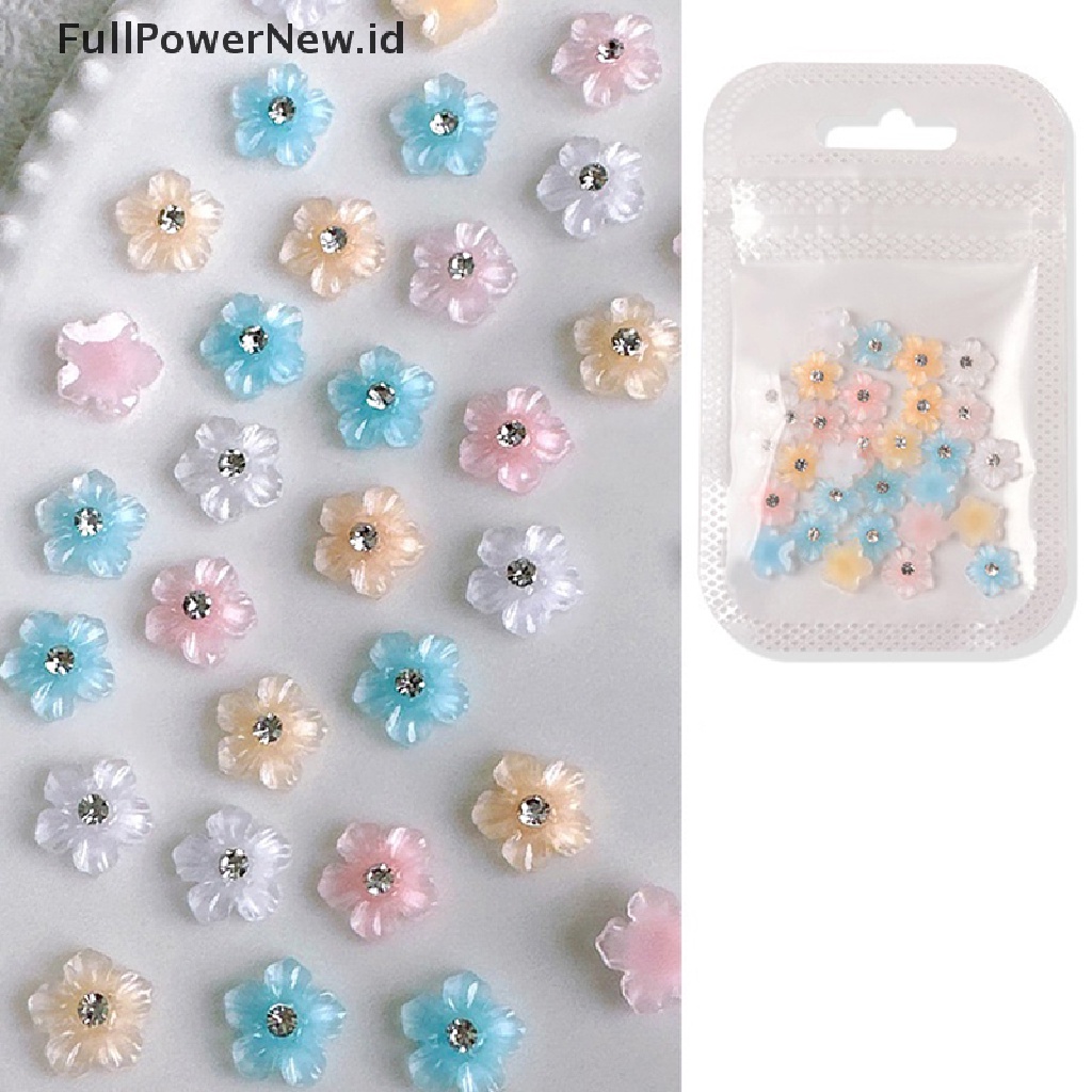 Power 30Pcs Resin Kristal 3D Bunga Nail Art Dekorasi Lucu Ukuran Campur Manicure ID