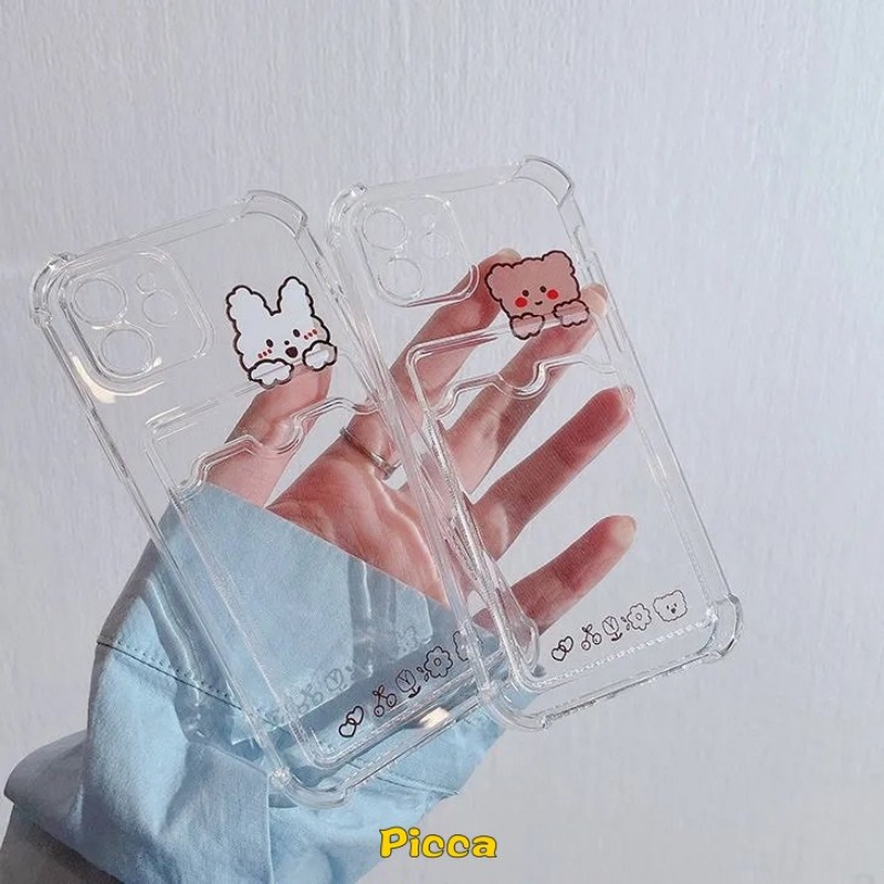 Case Holder Kartu Untuk Xiaomi Redmi Note11 10 10s 9Pro 11pro Note9 Redmi A1 10C 10A 10 9 9A 9C NFC POCO M3 X3 Pro NFC Mi 12x12 11 Lite Lucu Kartun Beruang Kelinci Bening Soft Cover