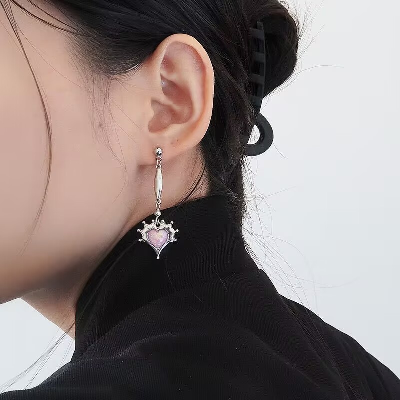 Ifyou Anting Drop Hati Asimetris Pribadi Zirkon Rumbai Anting Perak Untuk Aksesoris Perhiasan Wanita