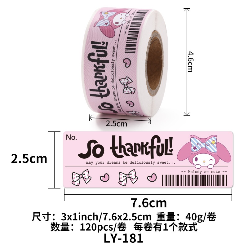 (120PCS) STICKER MEMO ROLL SANRIO LABEL THANK YOU PANJANG / STIKER ROLL CINNAMOROLL KUROMI MELODY