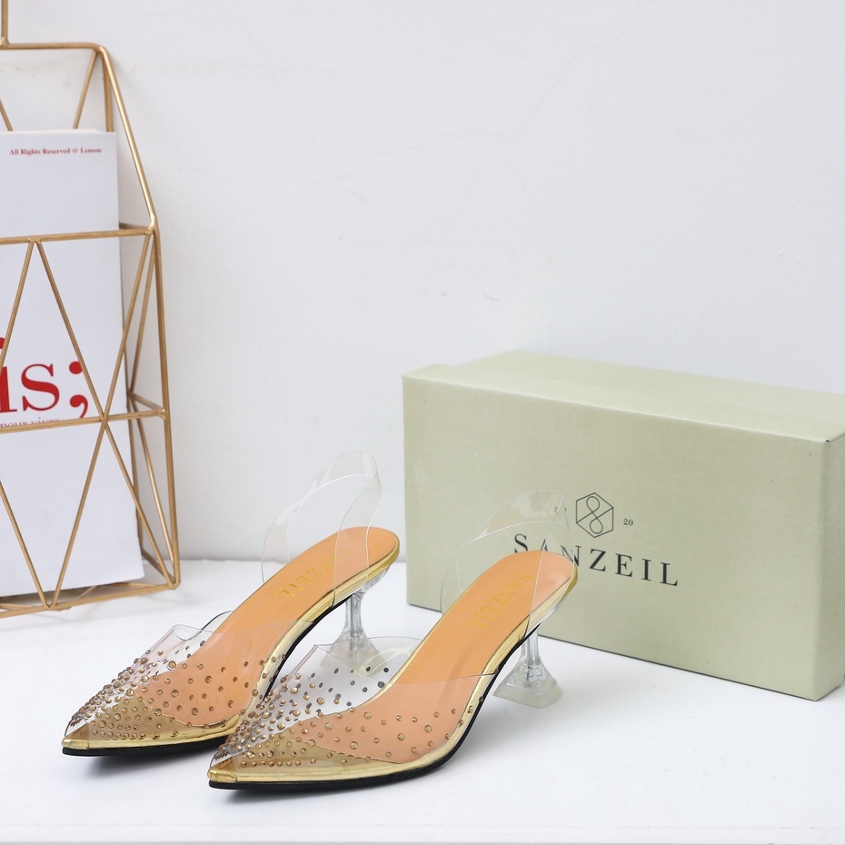 0001 Sanzeil Diamond Heels Transparant 7cm 3cm Heels Pesta Kaca