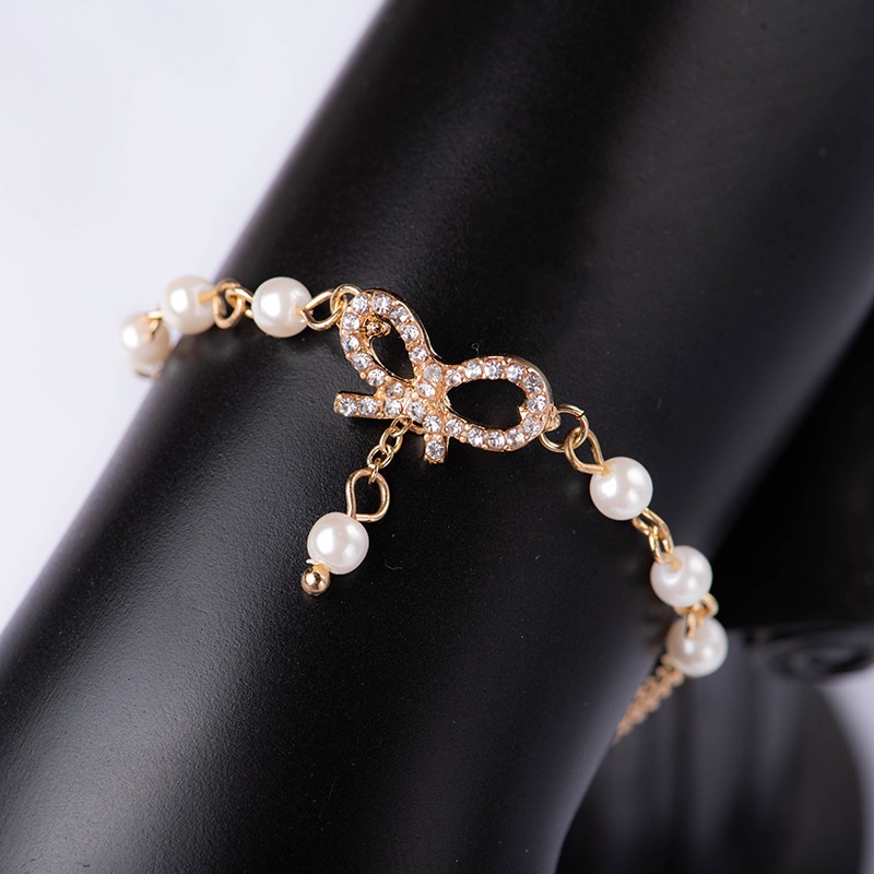 Gelang Rantai Emas Mutiara Zirkon Elegan Untuk Wanita Fashion Ikatan Simpul Bracelets Perhiasan Aksesoris