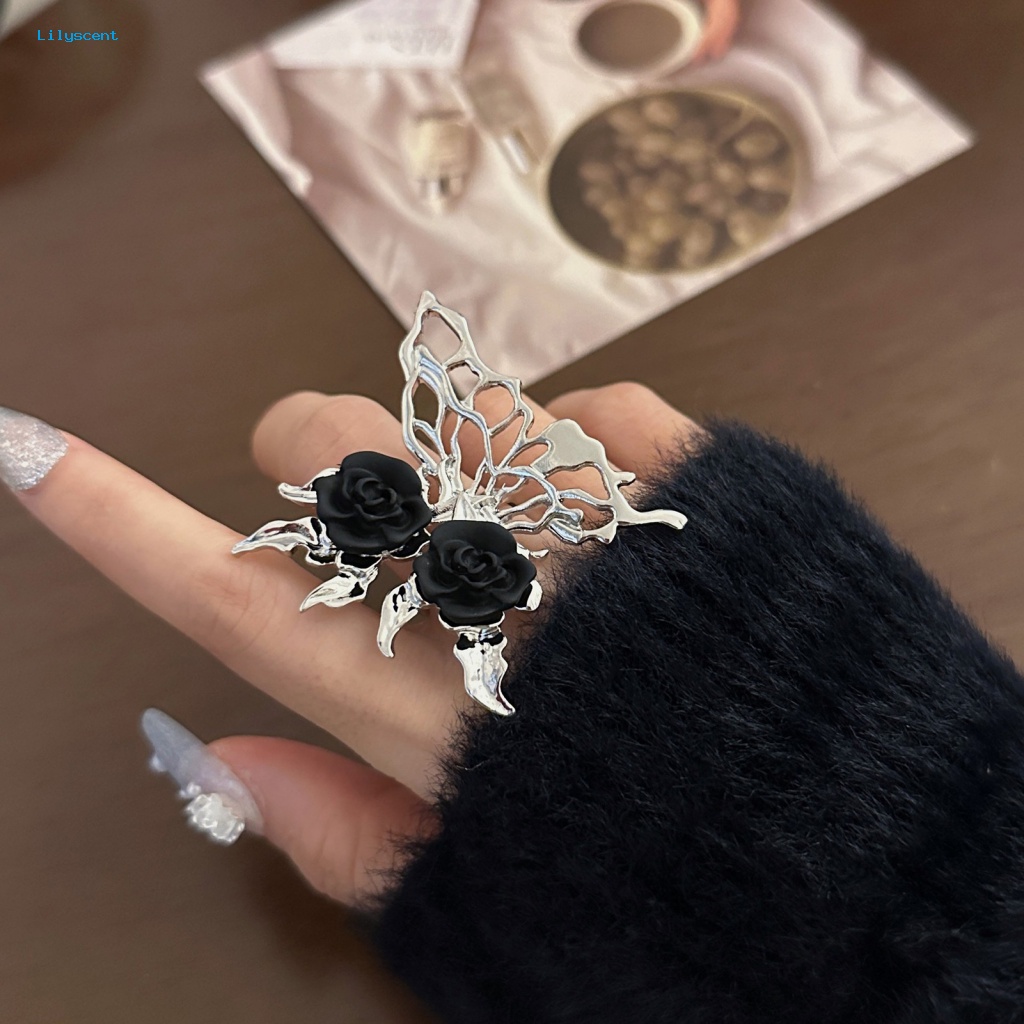 Lilyscent Hypoallergenic Wanita Cincin Fashion Perhiasan Dilubangi-out Kupu-Kupu Dual Rose Ladies Ring Punk