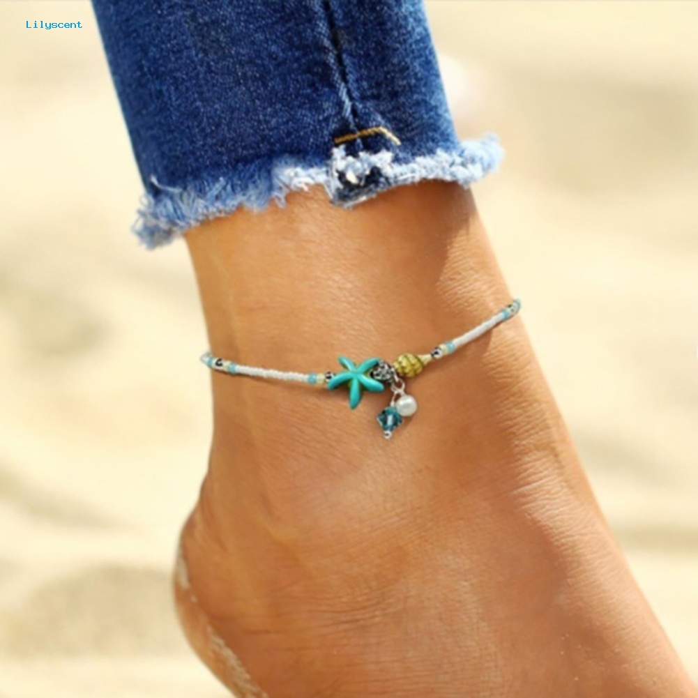 Lilyscent Boho Lady Manik-Manik Bintang Laut Pesona Barefoot Sandal Kaki Rantai Gelang Kaki Ankle Bracelet