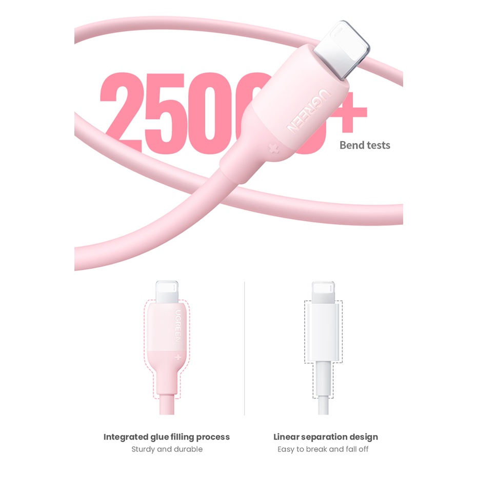 Ugreen 20W PD USB C Kabel Silikon Ke Lightn-ing Untuk Iphone14 13 12 11 Pro Max Mini MFi Type C Fast Charging Untuk iPhone