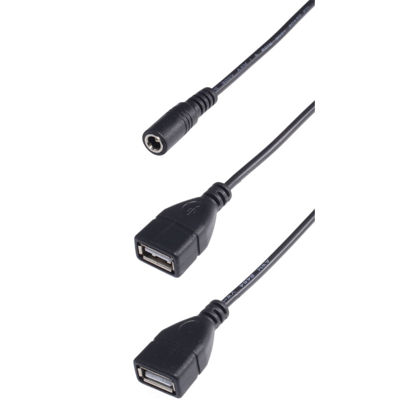 Cre Kabel USB Ke DC, Kabel Cas Daya DC 5.5x2.1 mm 5V, Colokan Jack Barel Elektronik DC 5.5X2.1mm Female to 2usb Fe