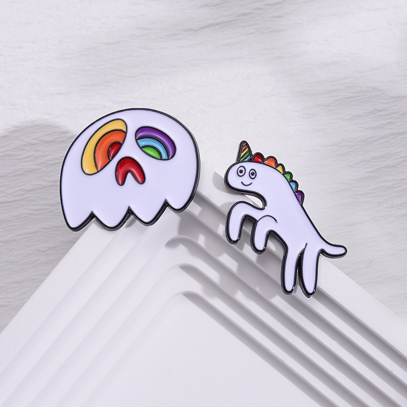 Kartun Rainbow Ghost Lapel Pin Unicorn Ransel Badge Hadiah Untuk Teman Aksesoris Pakaian